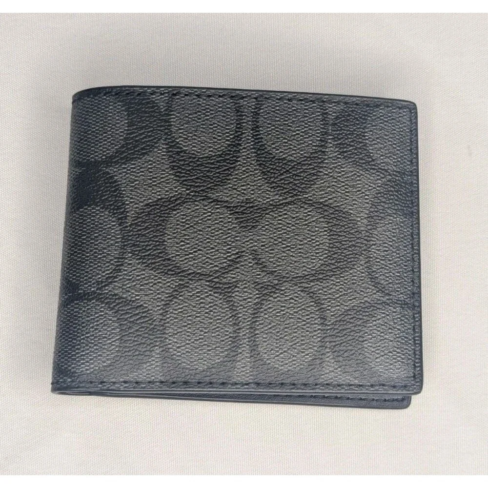 Coach Signature Coated Canvas ID Billfold Wallet - Black, NWT